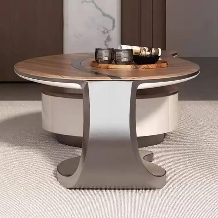 Contemporary Luxury Leaf Design Solid Wood Coffee Tea Table Adjustable Height Drawer Modern Minimalist for Living Room Furniture — image 6
