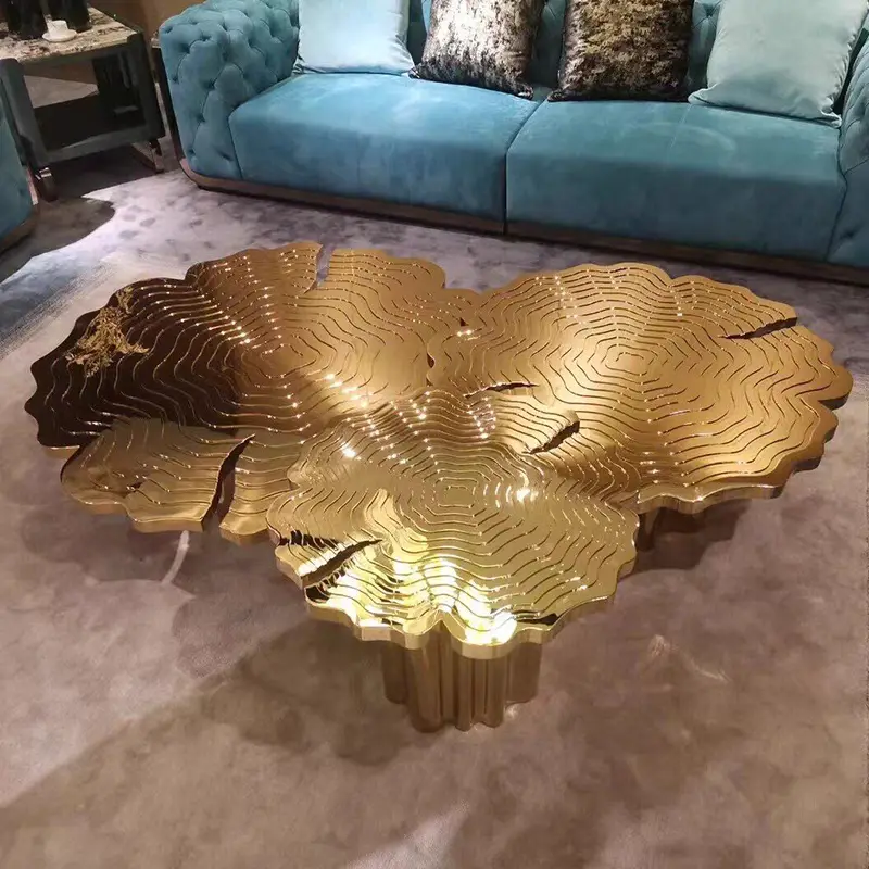 Modern Luxury Round Coffee Table Set Golden Stainless Steel Minimalist Design Style for Living Room & Side Table Furniture — image 4