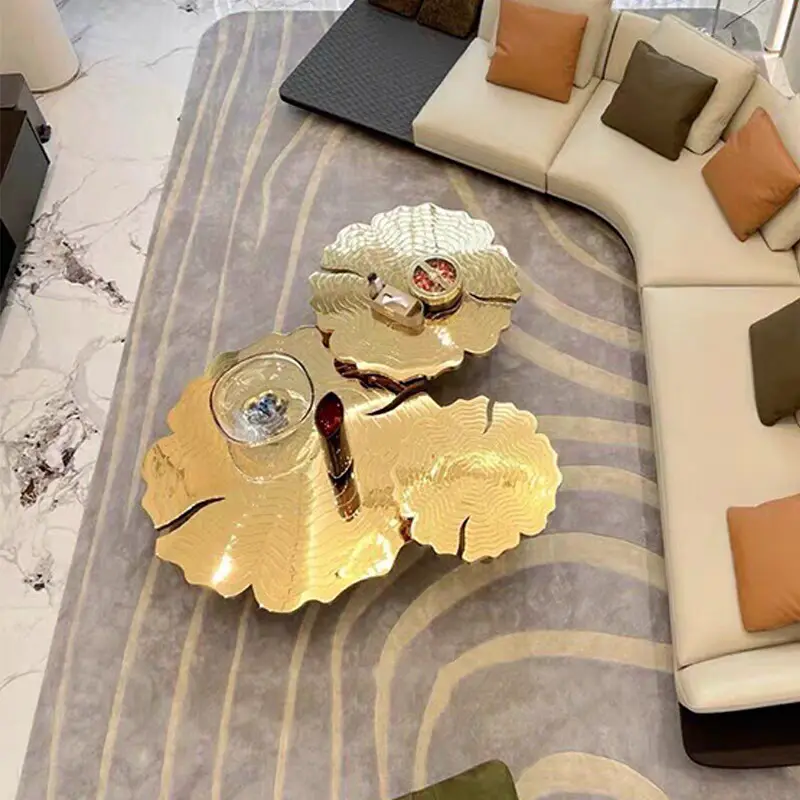 Modern Luxury Round Coffee Table Set Golden Stainless Steel Minimalist Design Style for Living Room & Side Table Furniture — image 7