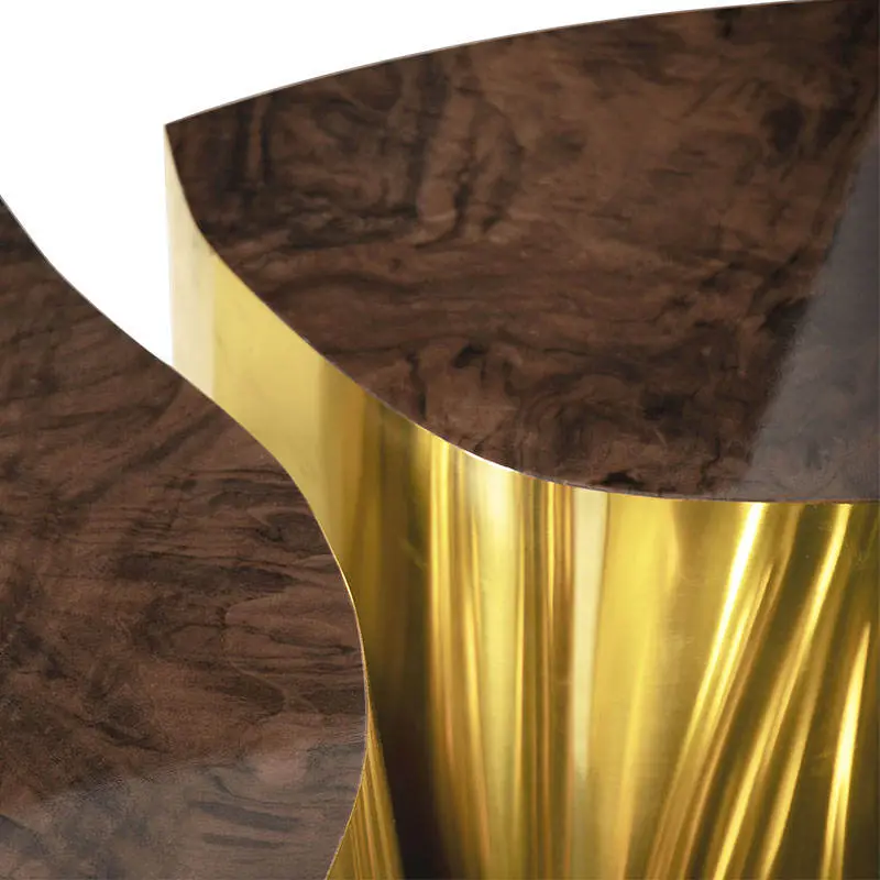 Furnistyle High-End Luxury Round Coffee Table Unique Split Design Walnut Veneer Gold Accents Living Room Furniture for Villas — image 4