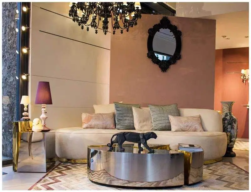 Furnistyle High-End Luxury Round Coffee Table Unique Split Design Walnut Veneer Gold Accents Living Room Furniture for Villas — image 5