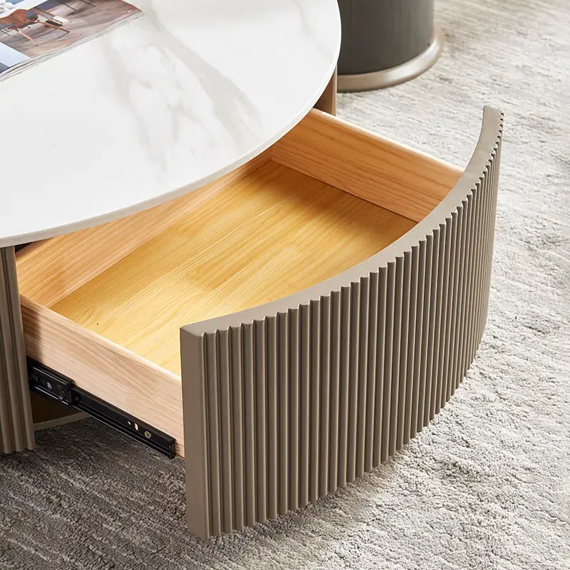 Nordic Modern Style Living Room Furniture Solid Wood Frame Finnley Round Coffee Table for Home Use — image 4