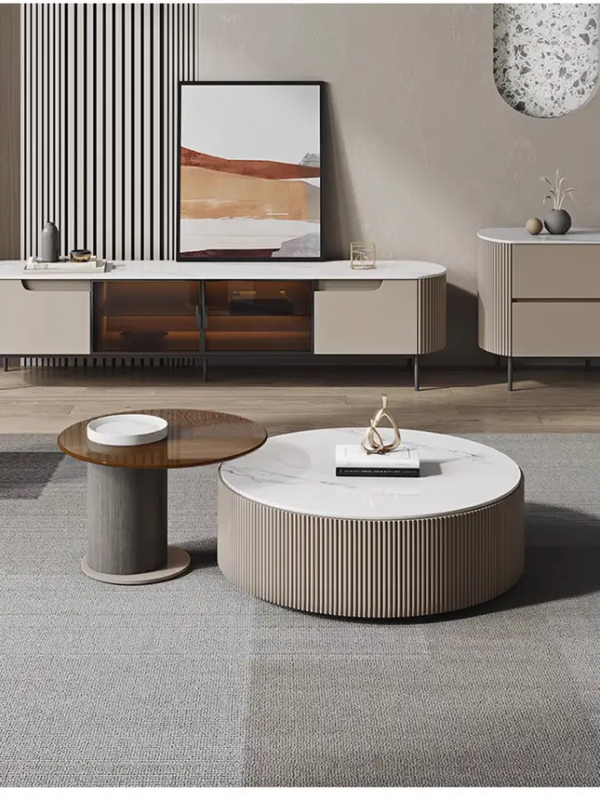 Nordic Modern Style Living Room Furniture Solid Wood Frame Finnley Round Coffee Table for Home Use — image 6