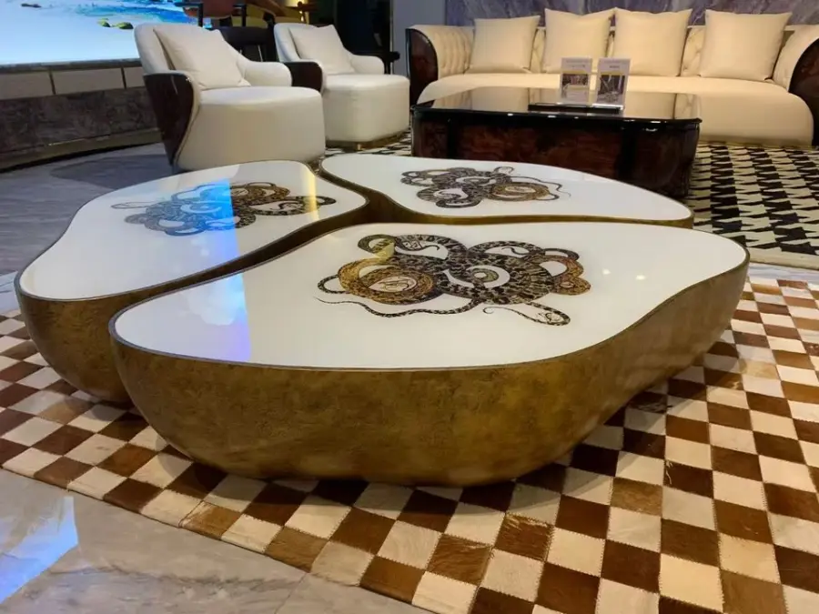 Furnistyle High-End Modern Brass Coffee Table Vliia Home Serpentine Marble Furniture for Living Room — image 3