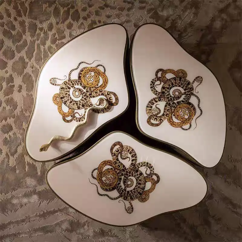 Furnistyle High-End Modern Brass Coffee Table Vliia Home Serpentine Marble Furniture for Living Room — image 5