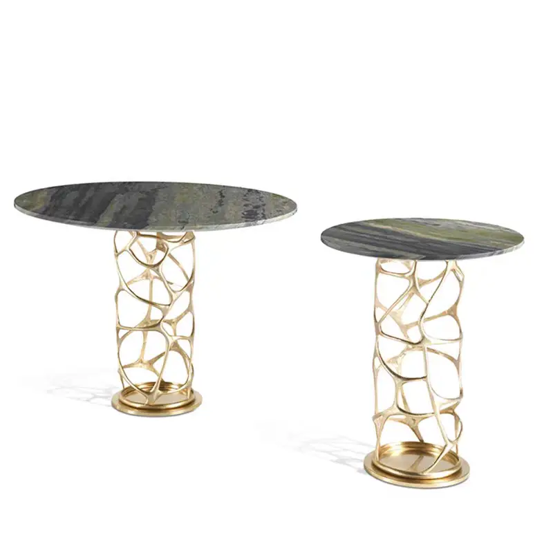 Modern Designer Circular Brass Spider Web Coffee Table with Natural Marble Top Pure Copper Base Elegant Metal Construction — image 7