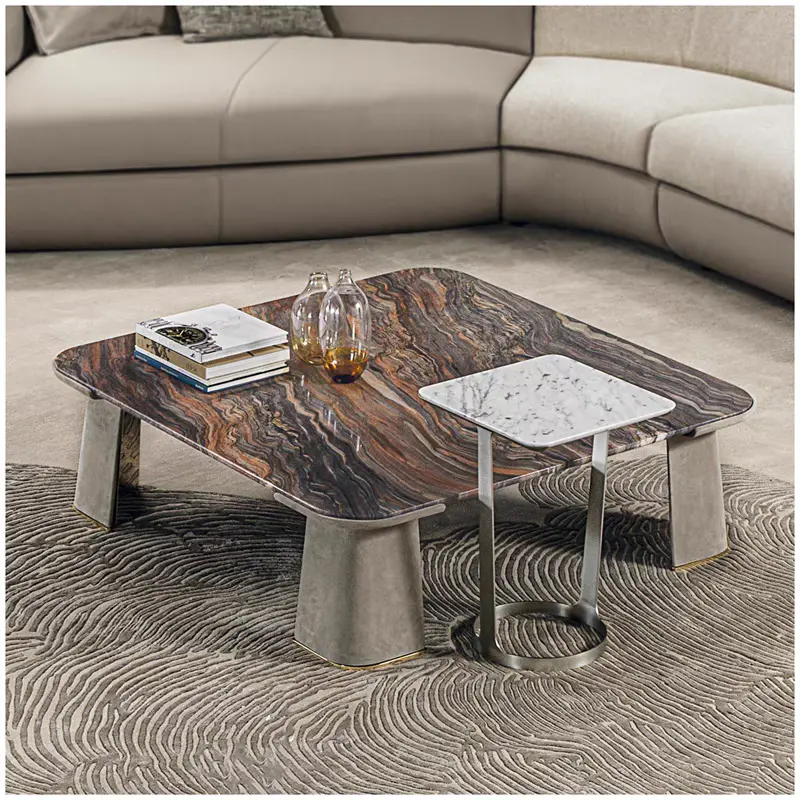 Furnistyle Italian Natural Marble square Center Tea Table Living Room Stainless Steel Base Modern Marble Coffee Table — view 1
