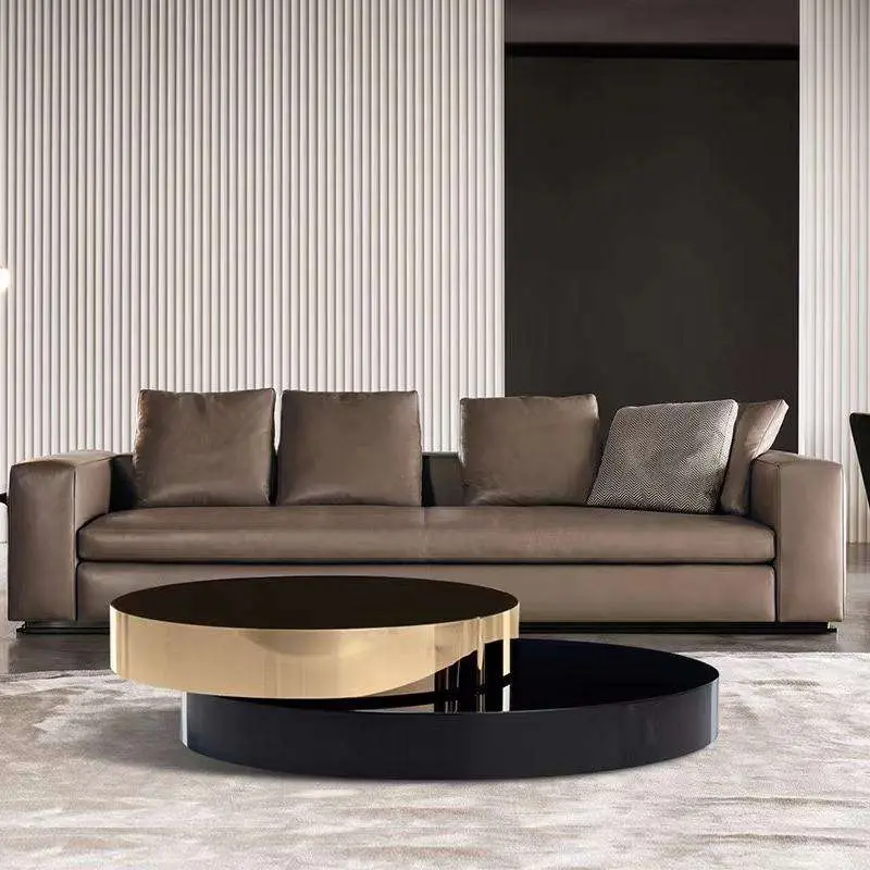 Modern Minimalist round Tea Table Black and Gold Glass Top Black Coffee Designs for Living Room Home Furniture — image 3
