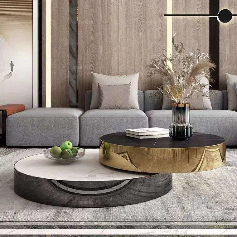 Modern Minimalist round Tea Table Black and Gold Glass Top Black Coffee Designs for Living Room Home Furniture — image 4