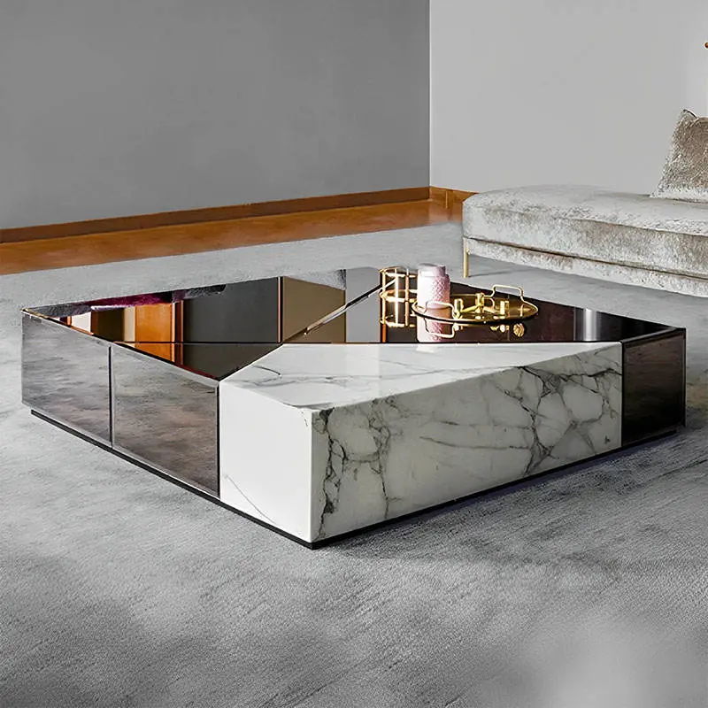 Custom Luxury Home Decor Minimalist Modern White Square Marble Top Coffee Table for Living Room Furniture — view 1