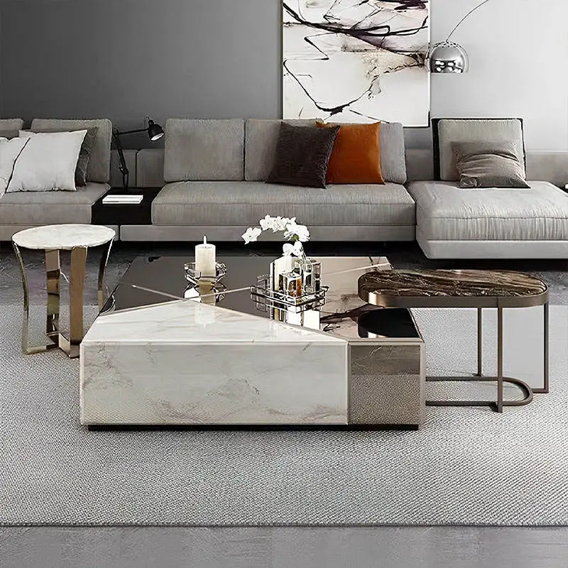 Custom Luxury Home Decor Minimalist Modern White Square Marble Top Coffee Table for Living Room Furniture — image 2