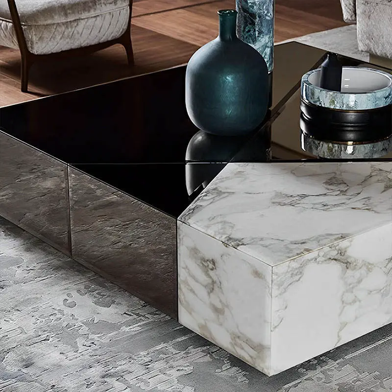 Custom Luxury Home Decor Minimalist Modern White Square Marble Top Coffee Table for Living Room Furniture — image 3