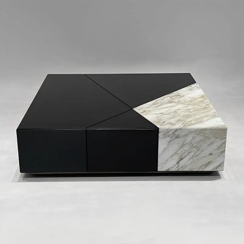 Custom Luxury Home Decor Minimalist Modern White Square Marble Top Coffee Table for Living Room Furniture — image 4