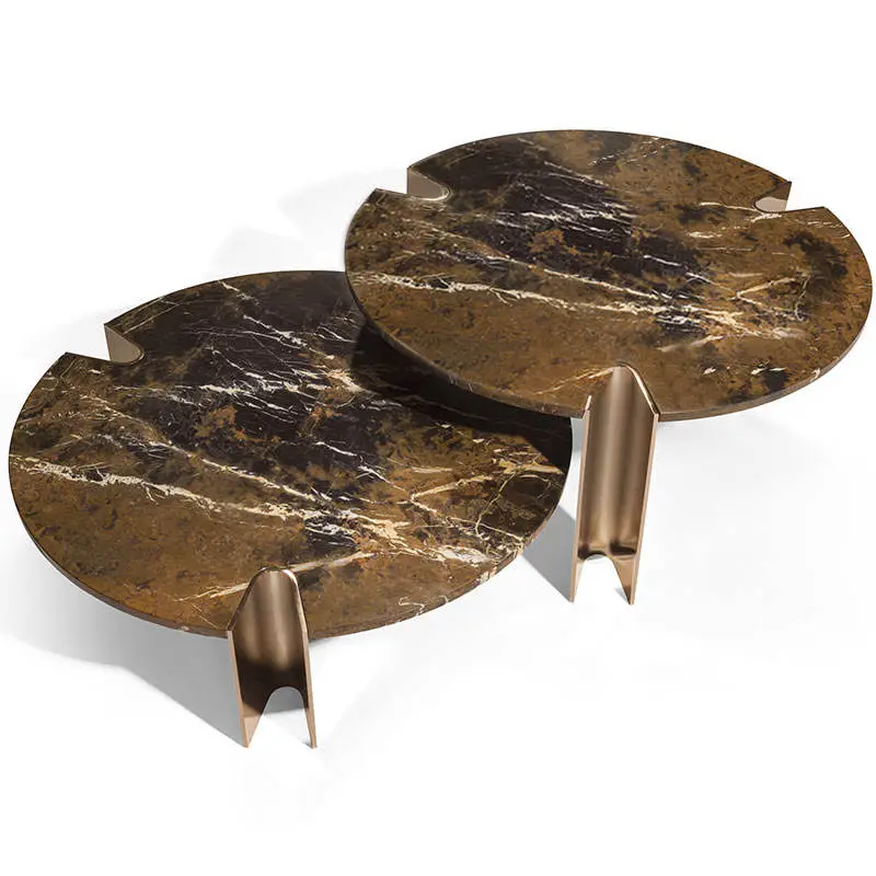 Furnistyle Factory Wholesale Luxury Stainless Steel Legs Round Modern Marble Coffee Table — view 1