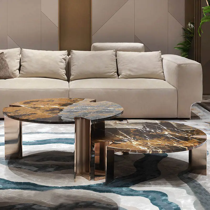 Furnistyle Factory Wholesale Luxury Stainless Steel Legs Round Modern Marble Coffee Table — image 2