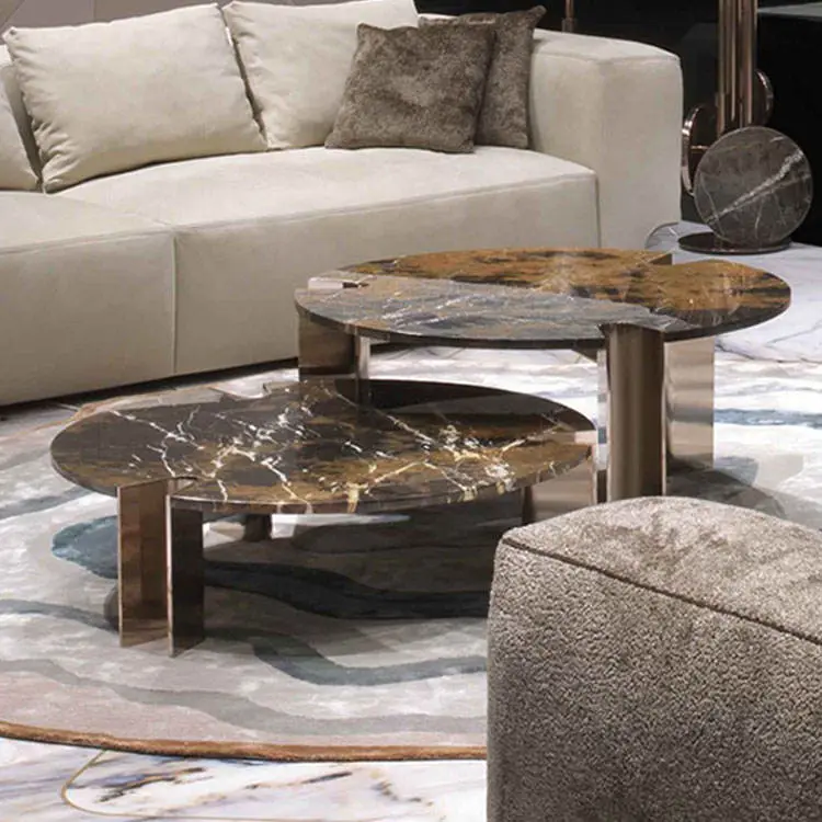 Furnistyle Factory Wholesale Luxury Stainless Steel Legs Round Modern Marble Coffee Table — image 3