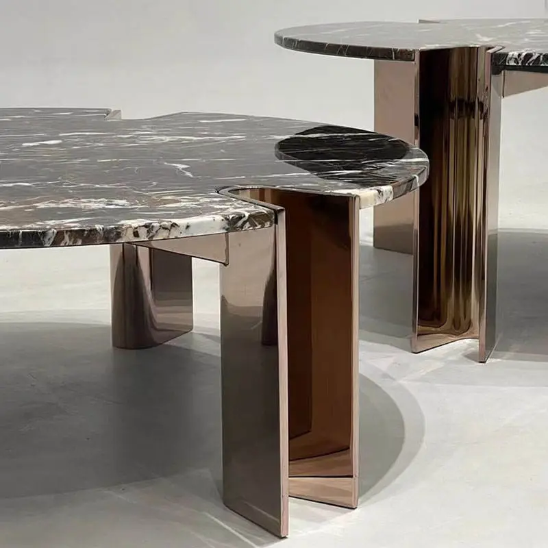 Furnistyle Factory Wholesale Luxury Stainless Steel Legs Round Modern Marble Coffee Table — image 4