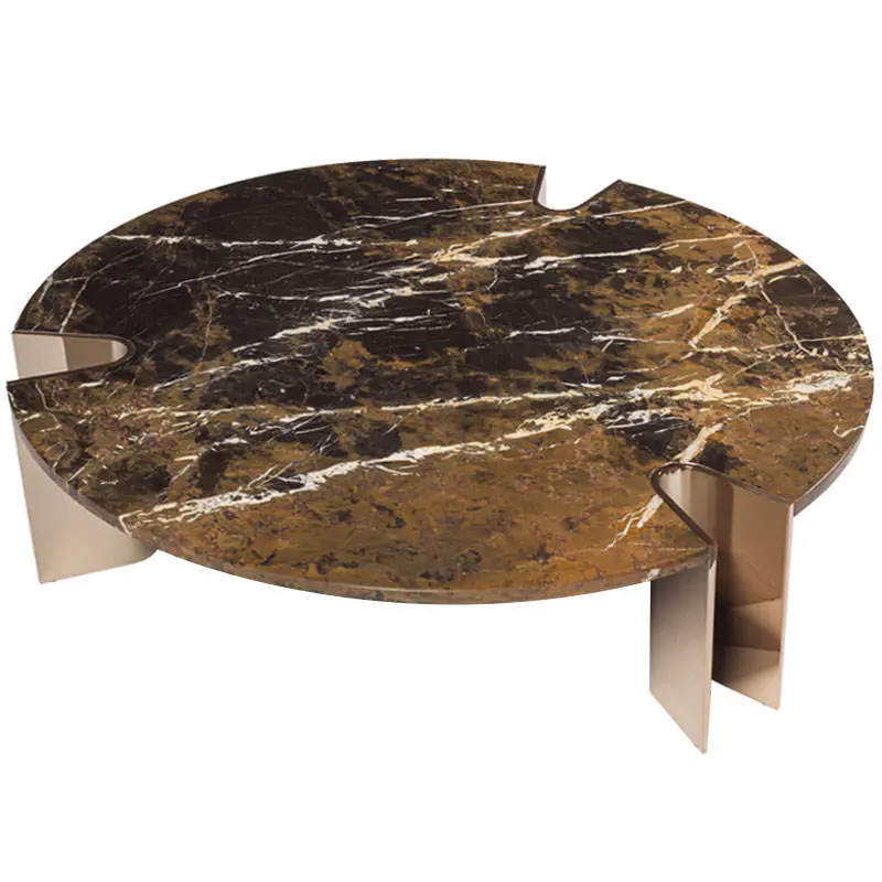 Furnistyle Factory Wholesale Luxury Stainless Steel Legs Round Modern Marble Coffee Table — image 5