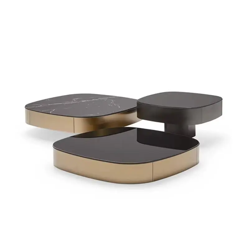 Furnistyle Newest Modern Simple Style Black Glass Marble Top Living Room Coffee Table — view 1