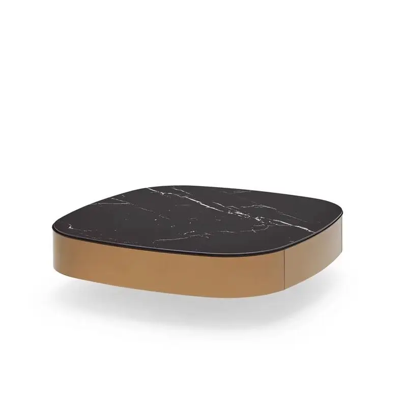 Furnistyle Newest Modern Simple Style Black Glass Marble Top Living Room Coffee Table — image 3