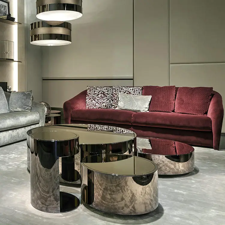 Furnistyle High-End Modern Design Round Sofa Side Table Luxury Black Glass Top Coffee Table for Living Room — image 3