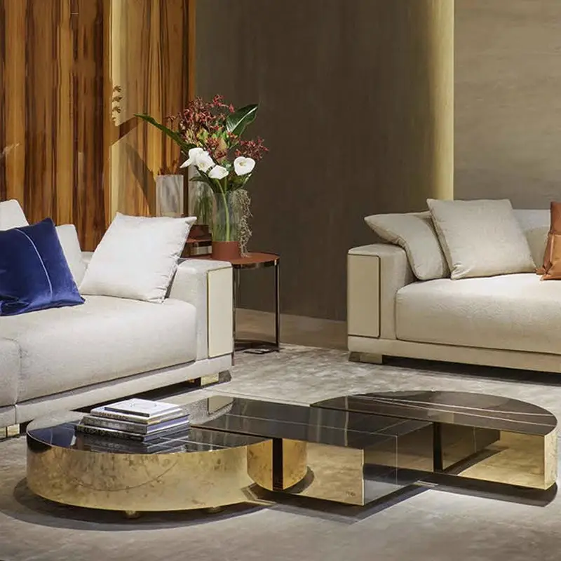 Furnistyle Modern Luxury Living Room Furniture Light Semicircle Splicing Coffee & Tea Table for Home Use — image 3