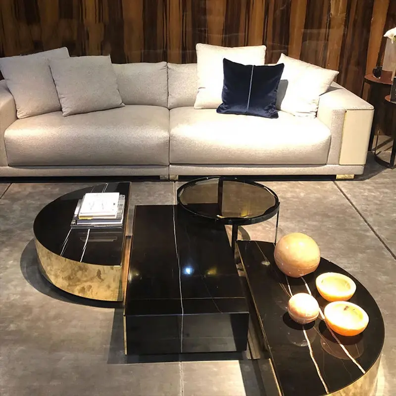 Furnistyle Modern Luxury Living Room Furniture Light Semicircle Splicing Coffee & Tea Table for Home Use — image 4