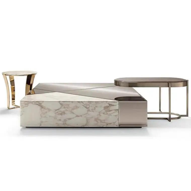 Furnistyle Custom Luxury Home Decor Minimalist Modern Low Height White Square Glass Top Marble Coffee Table for Living F — view 1