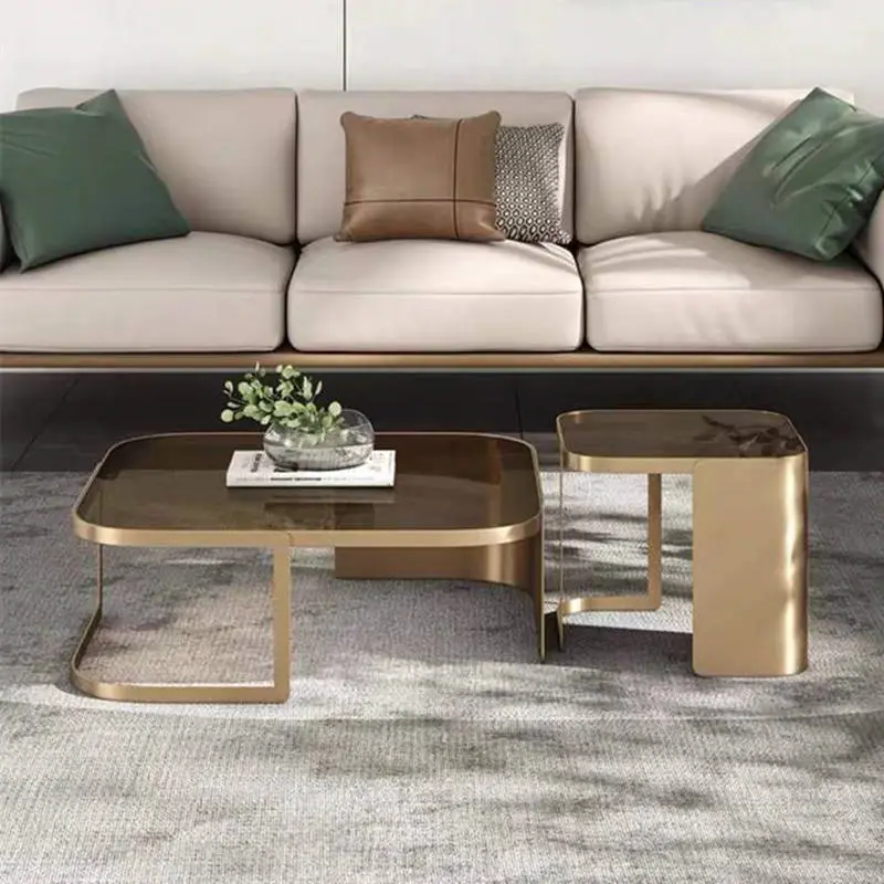 Furnistyle Luxury Brown Glass Top Coffee Table Set Modern Design Style Custom Made Living Room Furniture Factory Wholesale Price — image 4