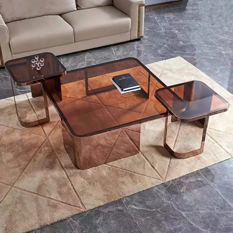 Furnistyle Luxury Brown Glass Top Coffee Table Set Modern Design Style Custom Made Living Room Furniture Factory Wholesale Price — image 5