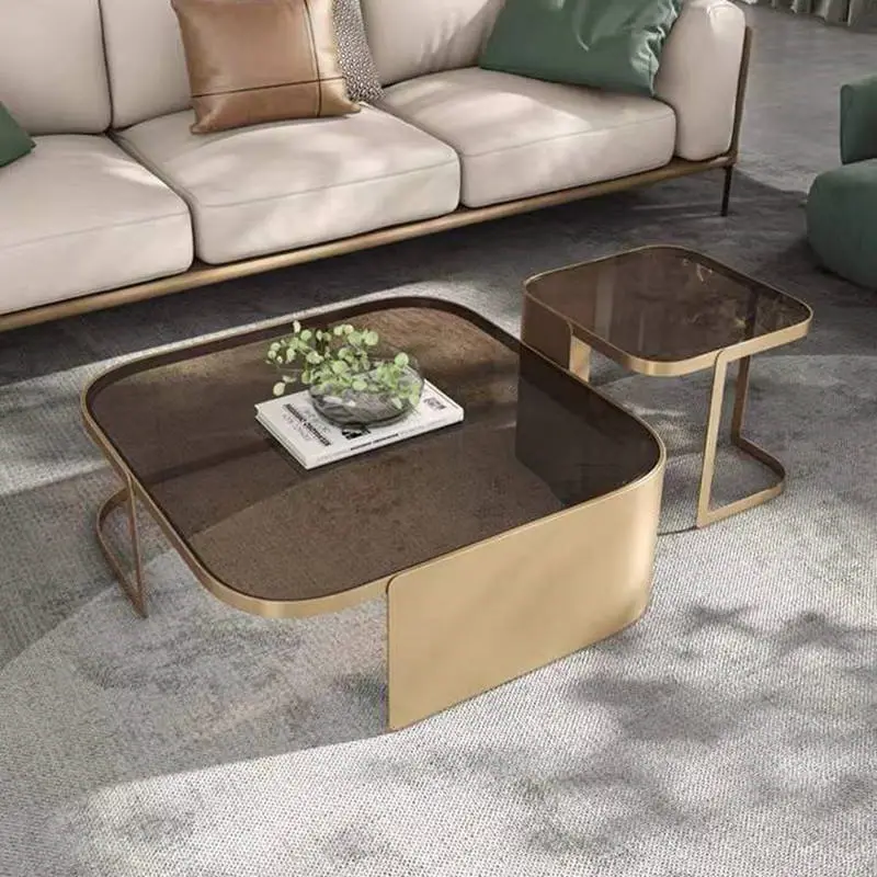 Furnistyle Luxury Brown Glass Top Coffee Table Set Modern Design Style Custom Made Living Room Furniture Factory Wholesale Price — image 6