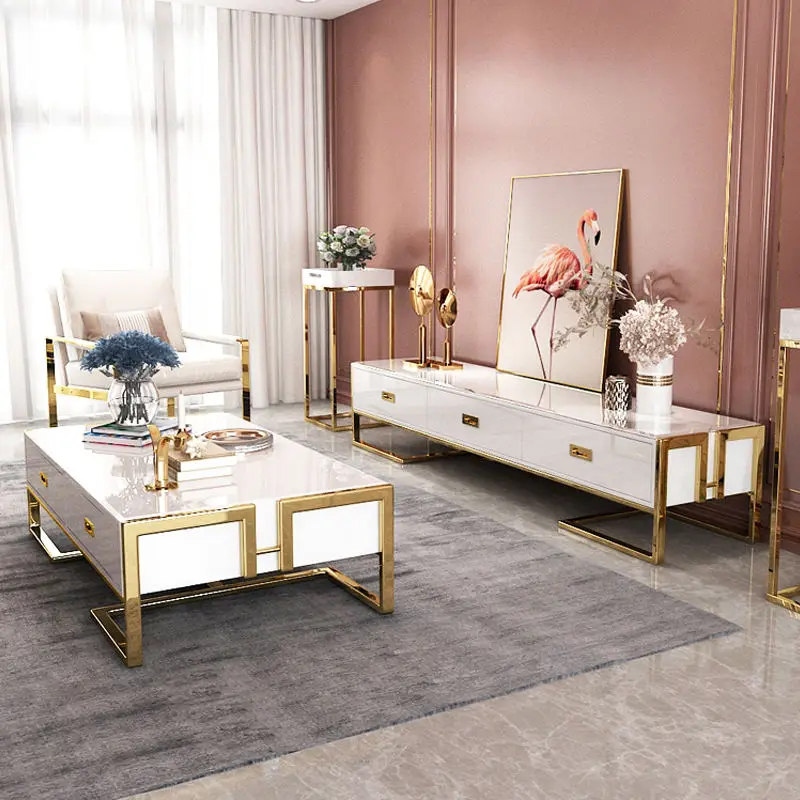 Furnistyle Luxury Modern TV Stands and Coffee Tables Tempered Glass Combination for Home Furniture Living Room — view 1