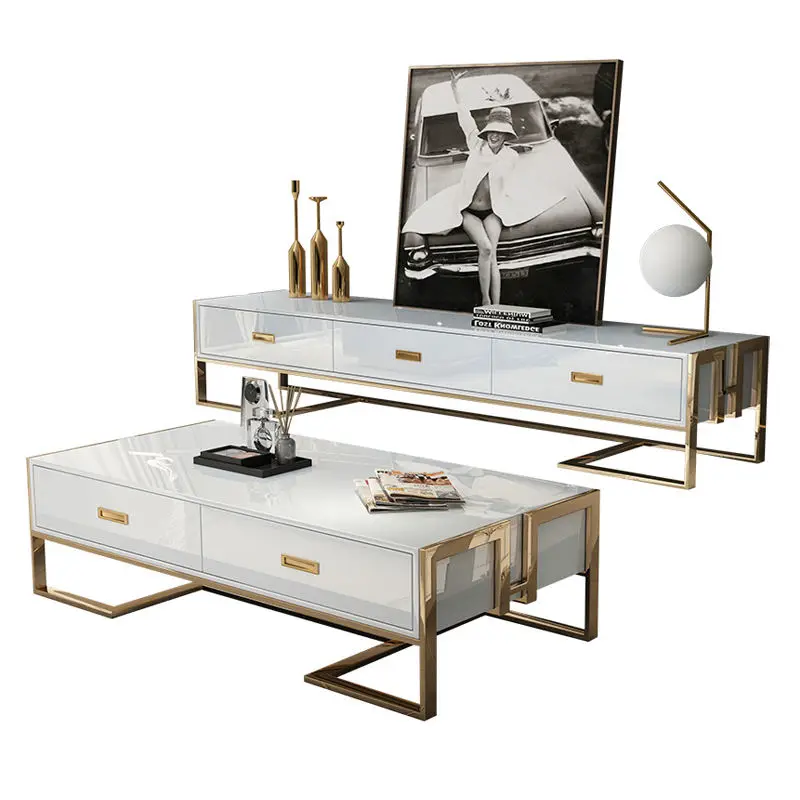 Furnistyle Luxury Modern TV Stands and Coffee Tables Tempered Glass Combination for Home Furniture Living Room — image 3