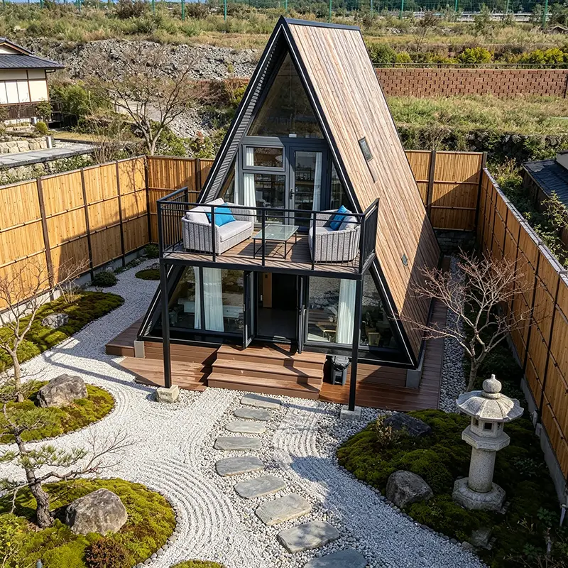 Customized Triangular Wood Bungalow Portable Prefab Tiny Home Heat-Retaining Windproof Eco Log Material Outdoor Glamping — image 3