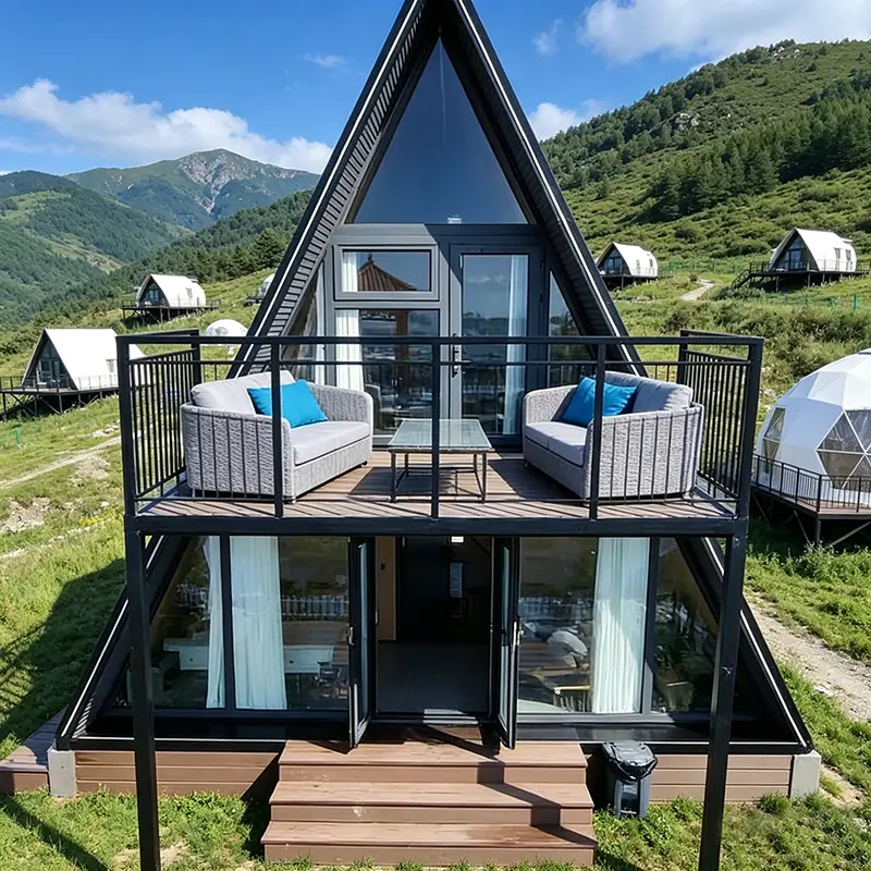 Customized Triangular Wood Bungalow Portable Prefab Tiny Home Heat-Retaining Windproof Eco Log Material Outdoor Glamping — image 5