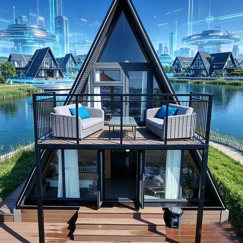 Customized Triangular Wood Bungalow Portable Prefab Tiny Home Heat-Retaining Windproof Eco Log Material Outdoor Glamping — image 6