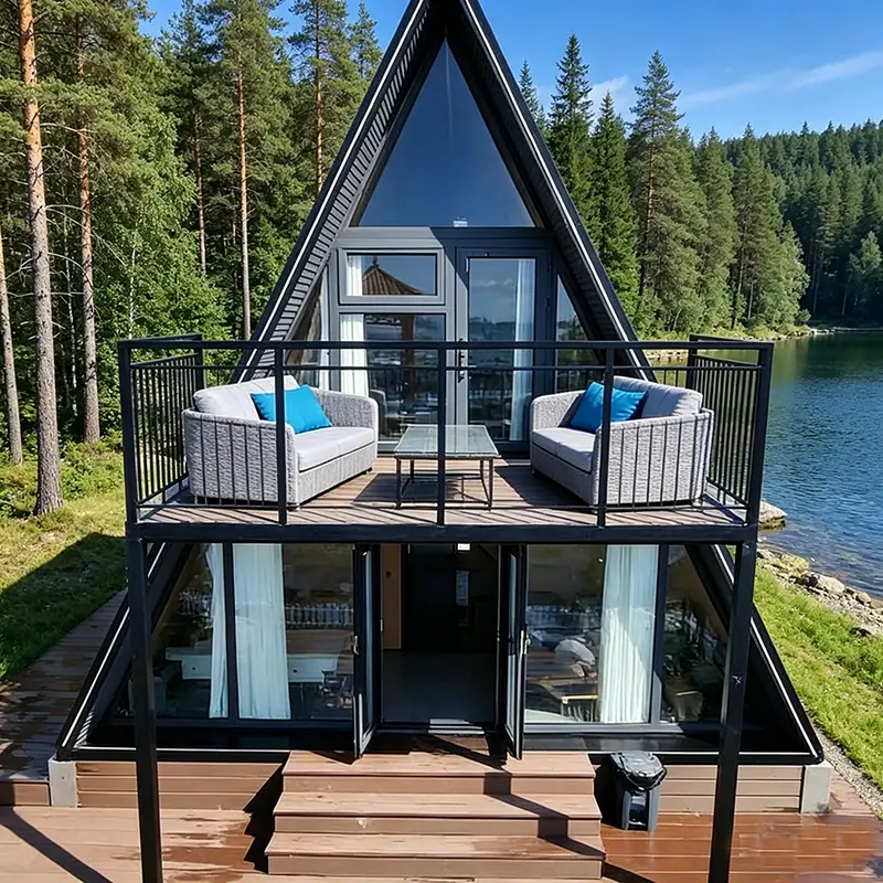 Customized Triangular Wood Bungalow Portable Prefab Tiny Home Heat-Retaining Windproof Eco Log Material Outdoor Glamping — image 7