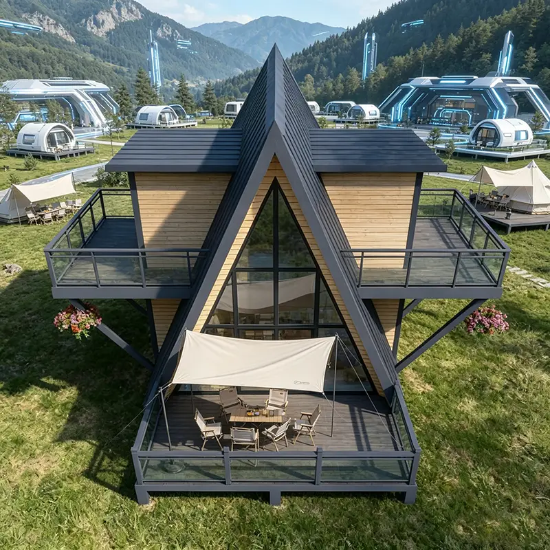 Customized A-frame Prefab Cabin Vacation Tiny Homes Rentals Modular Triangle Roof Wooden House Hotel Container Steel Frame Villa — image 7