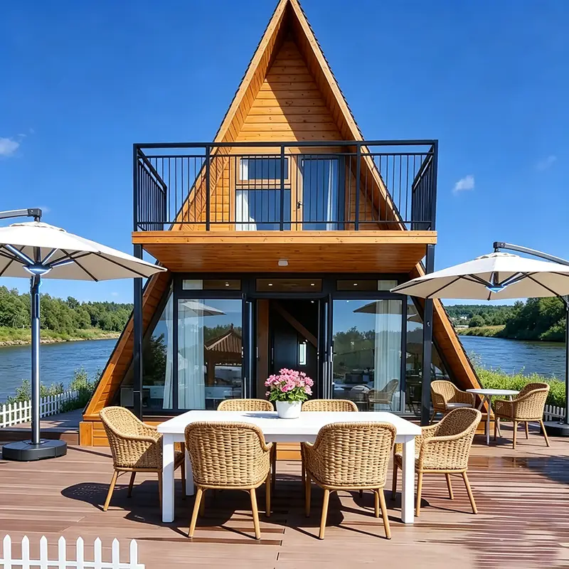 Customized Triangular Log Tiny House Custom Prefab Modular Home Fire-Resistant Waterproof Natural Log Outdoor Camping Villa — image 3