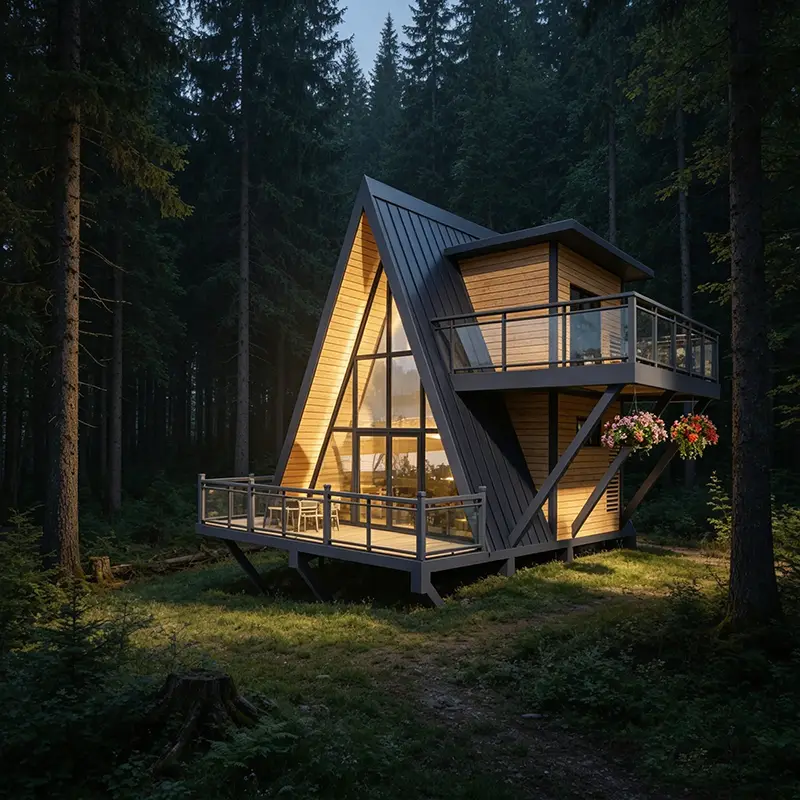 Customized Triangular Log Tiny House Custom Prefab Modular Home Fire-Resistant Waterproof Natural Log Outdoor Camping Villa — image 6