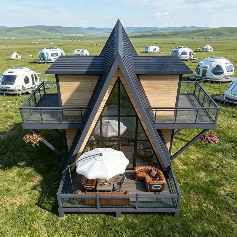 Customized Triangular Log Tiny House Custom Prefab Modular Home Fire-Resistant Waterproof Natural Log Outdoor Camping Villa — image 7