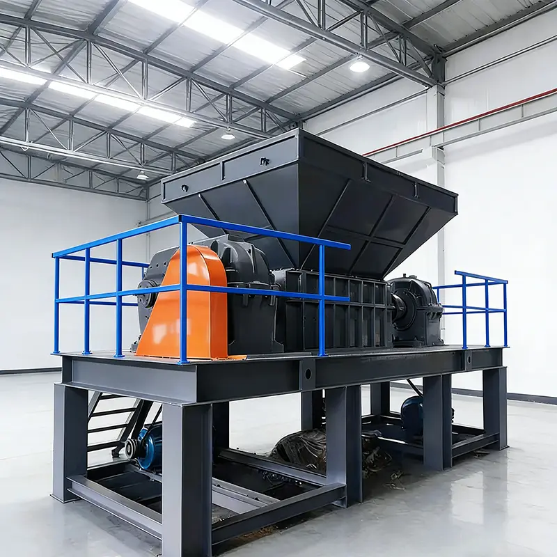 Customized Tire Shredder Machine, Double Shaft Rubber Crusher, Low Power Consumption Heavy Duty Tyre Shredding Equipment — view 1