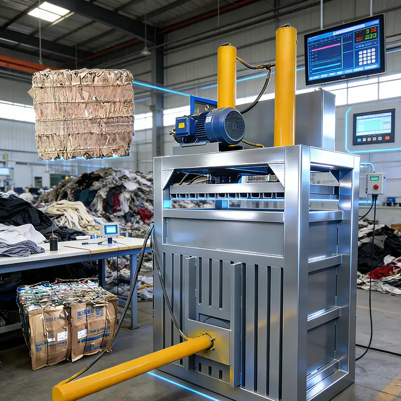 Customized Semi-Automatic Hydraulic Baler Vertical Waste Cloth Fabric Textile Compactor Baling Press Recycling Machine — view 1