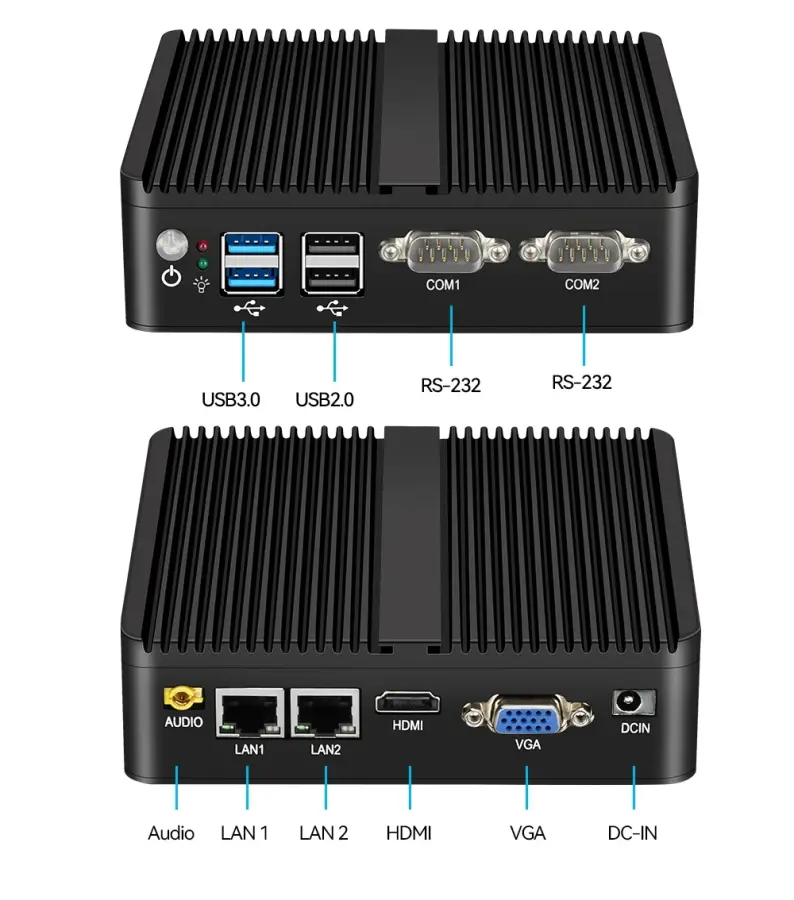 Fanless Mini PC IPC Intel J1900 J2900 i5-5200U 2xEthernet 2x COM DB9 HDMI VGA mPICE Expansion WiFi 4G LTE Support Windows Linux — image 8