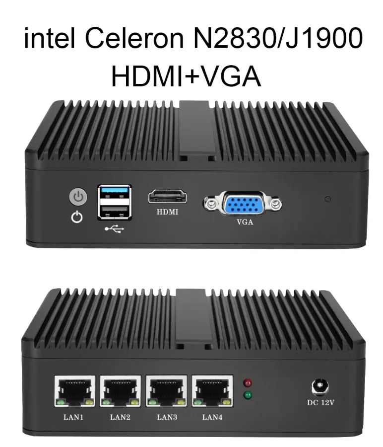 Fanless Mini PC Soft Router Intel Celeron J6412 J4125 J1900 N2830 N150 4x Ethernet 2.5G Intel i226V NIC Friewall Appliance — image 3