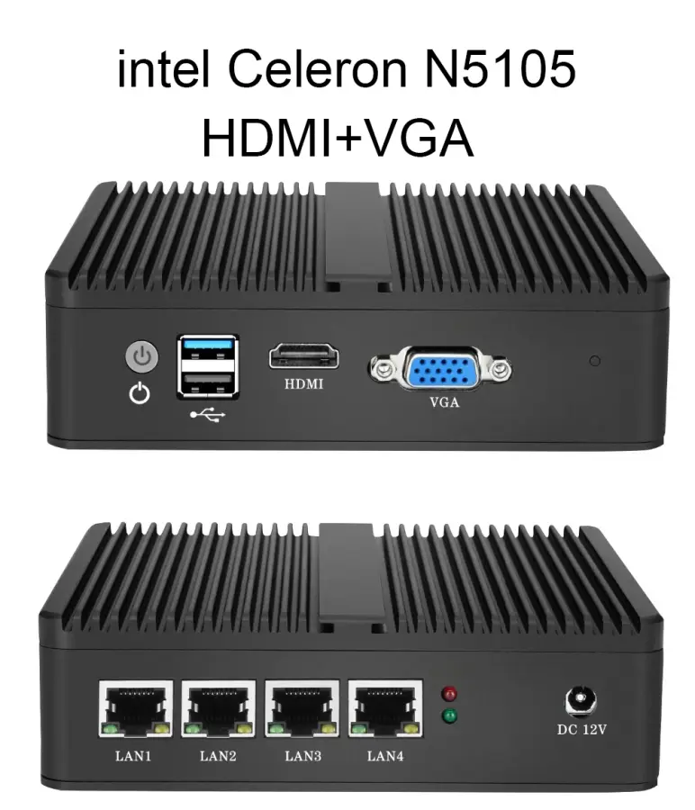 Fanless Mini PC Soft Router Intel Celeron J6412 J4125 J1900 N2830 N150 4x Ethernet 2.5G Intel i226V NIC Friewall Appliance — image 4