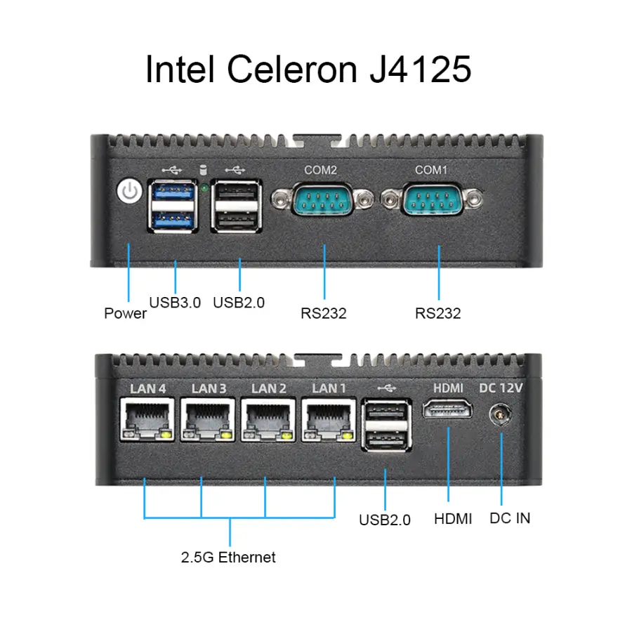 Fanless Mini PC Soft Router Intel Celeron J6412 J4125 J1900 N2830 N150 4x Ethernet 2.5G Intel i226V NIC Friewall Appliance — image 6