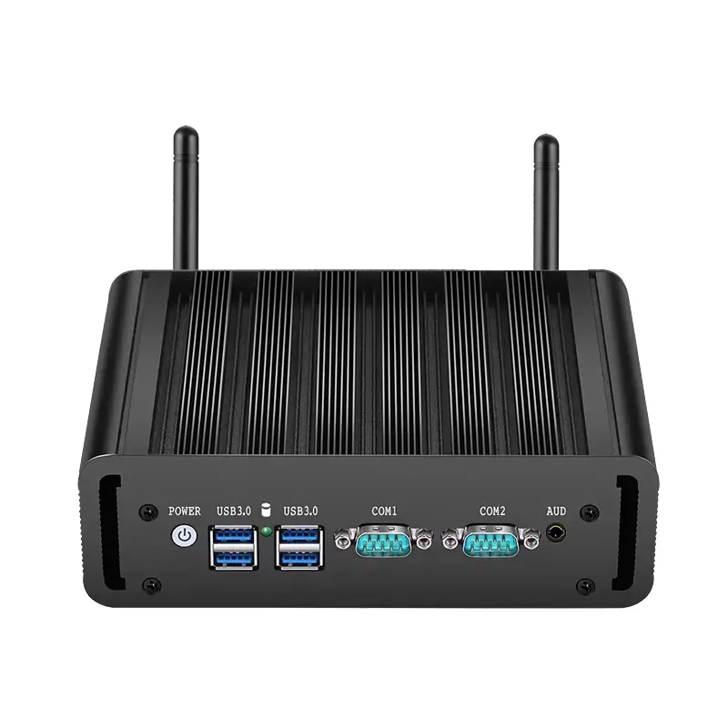 Fanless Industrial Mini PC Intel N100 J6412 2x Ethernet 2x COM RS232/485 6x USB 4G LTE SIM Card WiFi Windows Linux — view 1