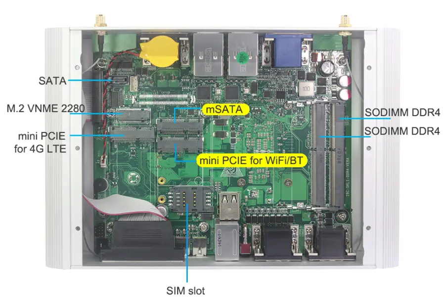Fanless IPC Industrial Intel i7-10510U i7-1255U 2*LAN 6x DB9 RS232/422/485 GPIO HDMI VGA 6*USB WiFi 4G LTE 9V-36V Windows Linux — image 6
