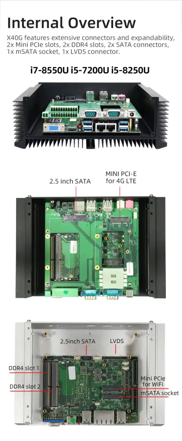 Fanless IPC X40G i7-8550U 4xRS232 2xRS232/422/485 GPIO 8xUSB 2xEthernet SIM Slot HDMI VGA WIFI 4G LTE Win10 IoT LTSC Ubuntu — image 6